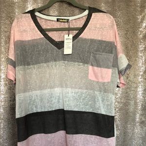 Pink grey and black striped top